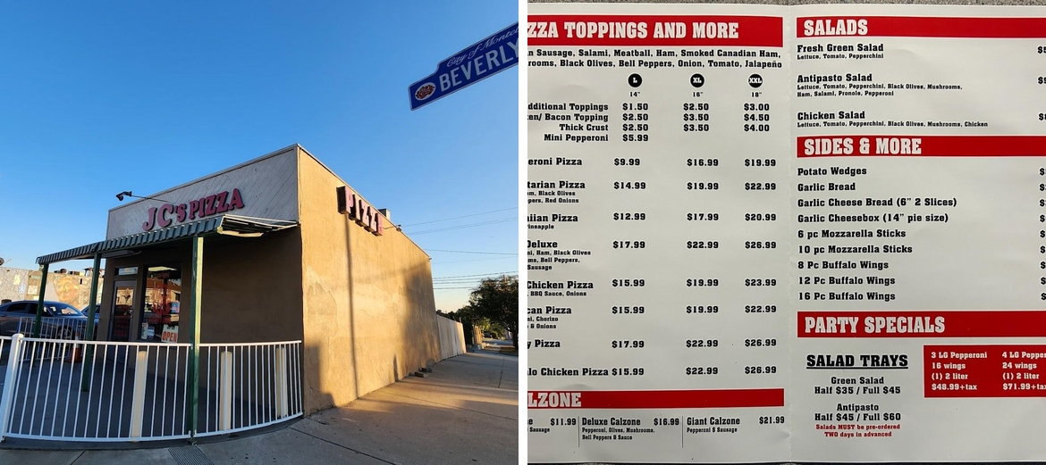 JC's Pizza Menu