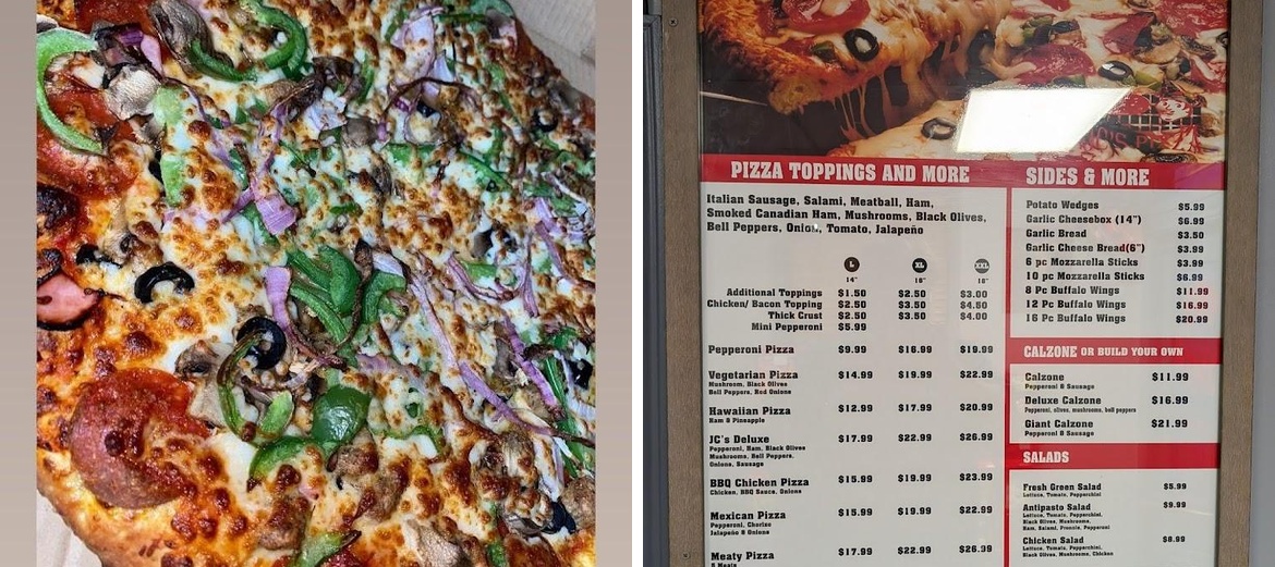 JC's Pizza Menu